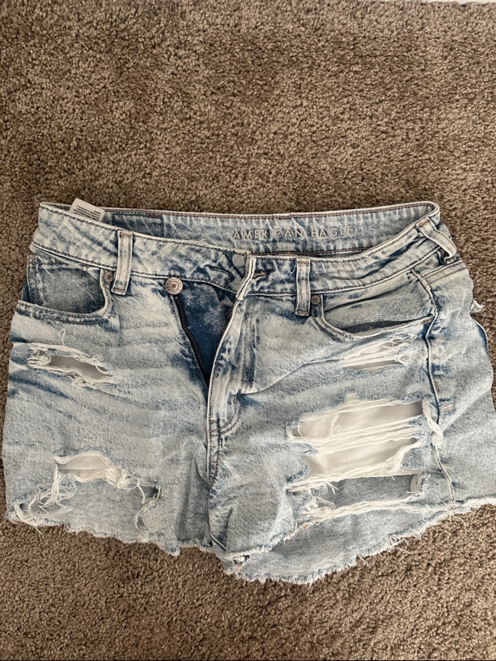 American Eagle Outfitters Blue Distressed Jean Shorts Strigid Next Level Stretch